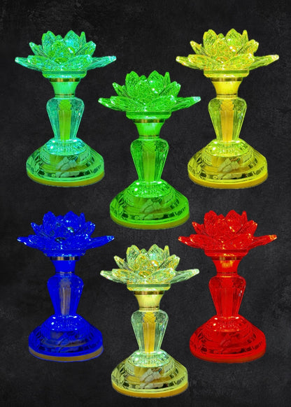 Crystal Lotus Color-Changing LED Altar Lamp - Multicolor or Solid Light (Pair)