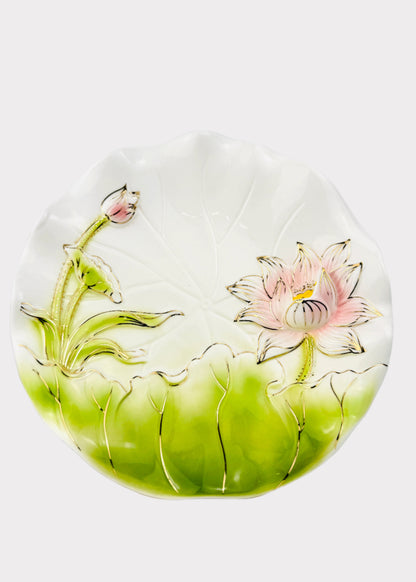 Lotus Petal Wave - Altar Plate - White/Green/Pink