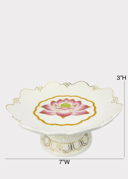 Lotus Medallion - Offering Plate - White/Gold/Pink - Ceramic