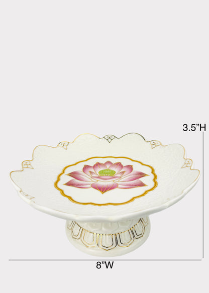 Lotus Medallion - Offering Plate - White/Gold/Pink - Ceramic