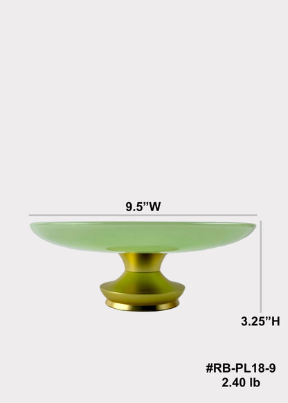Jade Green Celadon Offering Plate with Gold-Tone Metal Base