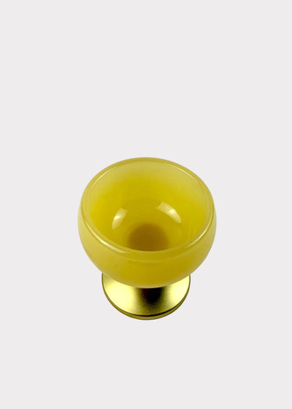 Yellow Jade Finish Offering Cup with Gold-Tone Metal Base