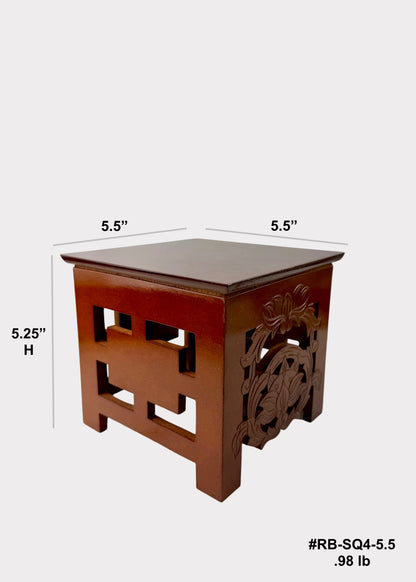 Traditional Square Wood Altar Stand with Carved Lotus Design