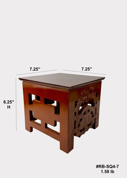 Traditional Square Wood Altar Stand with Carved Lotus Design
