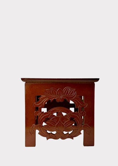 Traditional Square Wood Altar Stand with Carved Lotus Design