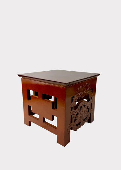Traditional Square Wood Altar Stand with Carved Lotus Design
