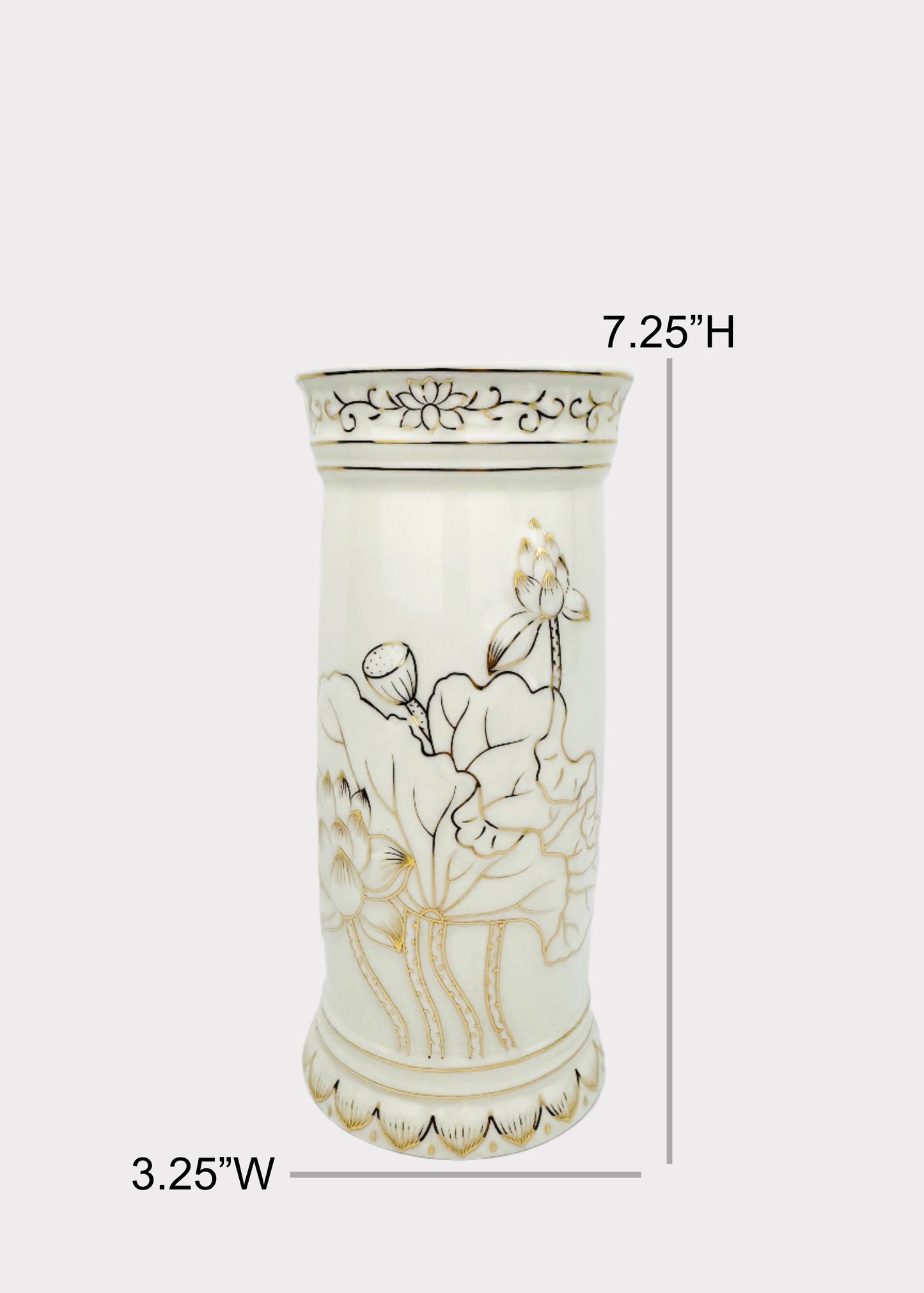Lotus Cylinder Outline - Altar Vase - White/Gold - Ceramic