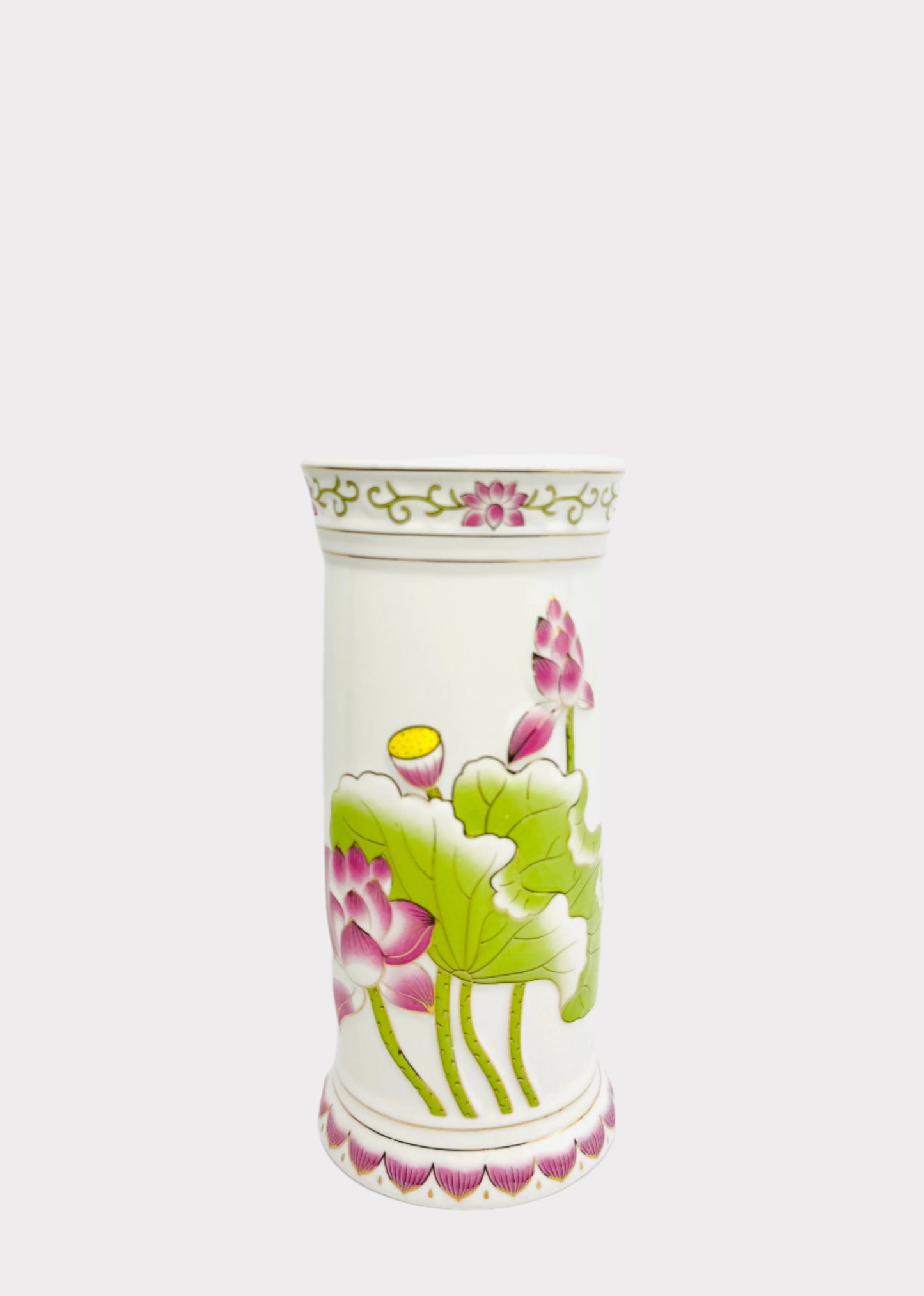Lotus Cylinder - Altar Vase - Pink/Green - Ceramic