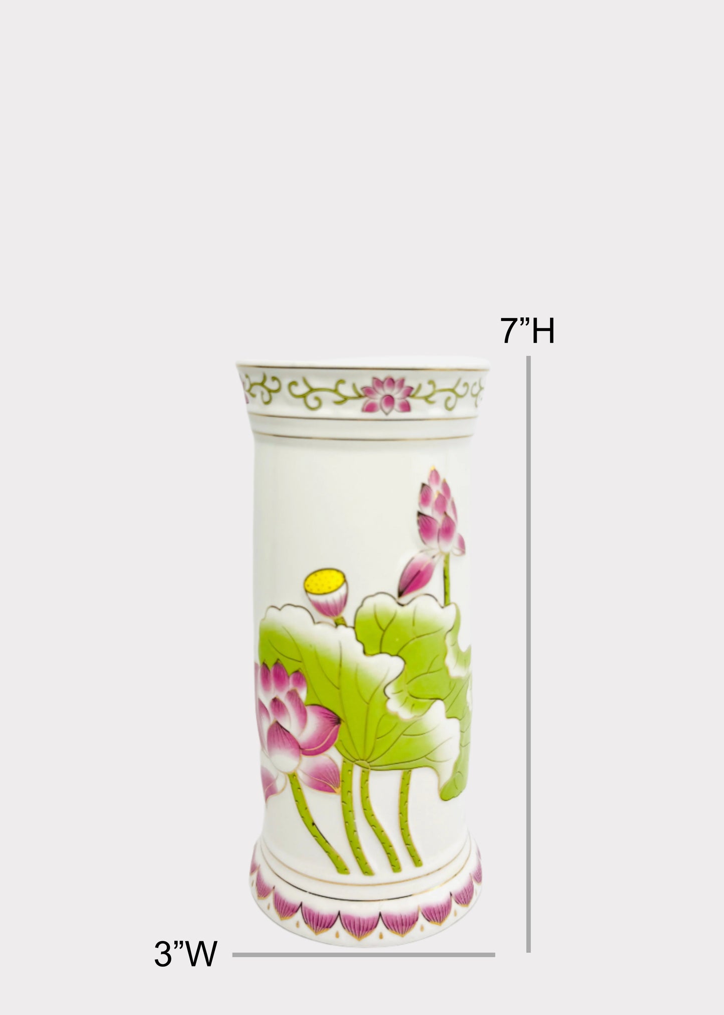 Lotus Cylinder - Altar Vase - Pink/Green - Ceramic