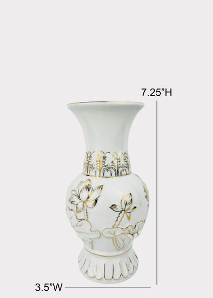 Lotus Altar Vase - White/Gold - Ceramic