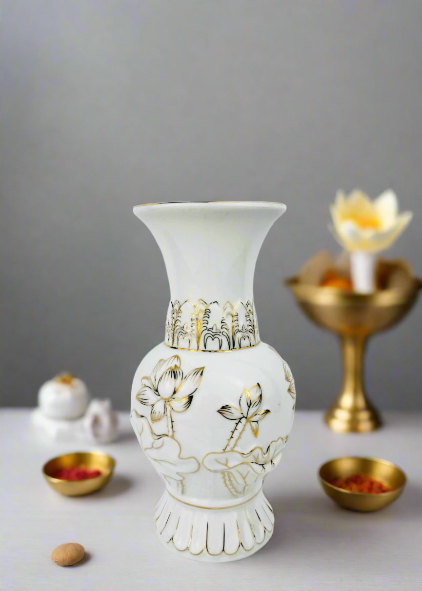 Lotus Altar Vase - White/Gold - Ceramic
