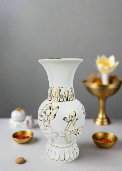 Lotus Altar Vase - White/Gold - Ceramic