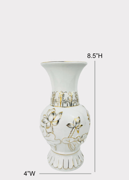 Lotus Altar Vase - White/Gold - Ceramic