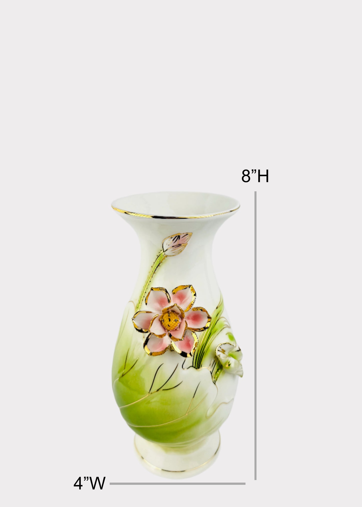 Lotus Sculpted Bloom - Altar Vase - Pink/Green - Ceramic