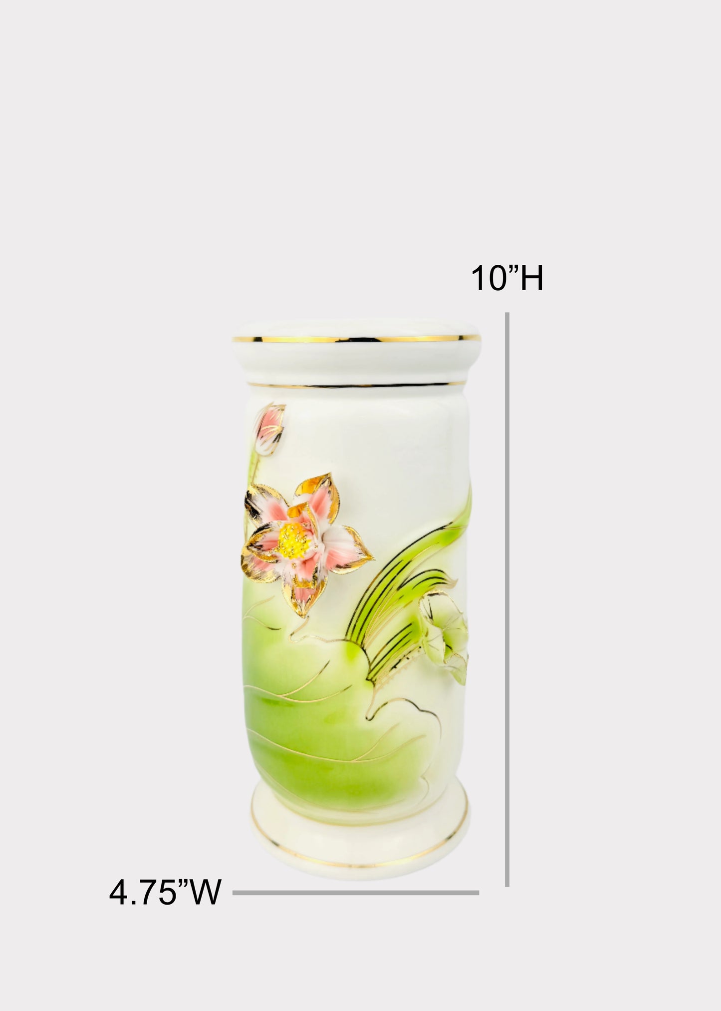 Lotus Raised Bloom Cylinder - Altar Vase - Pink/Green - Ceramic