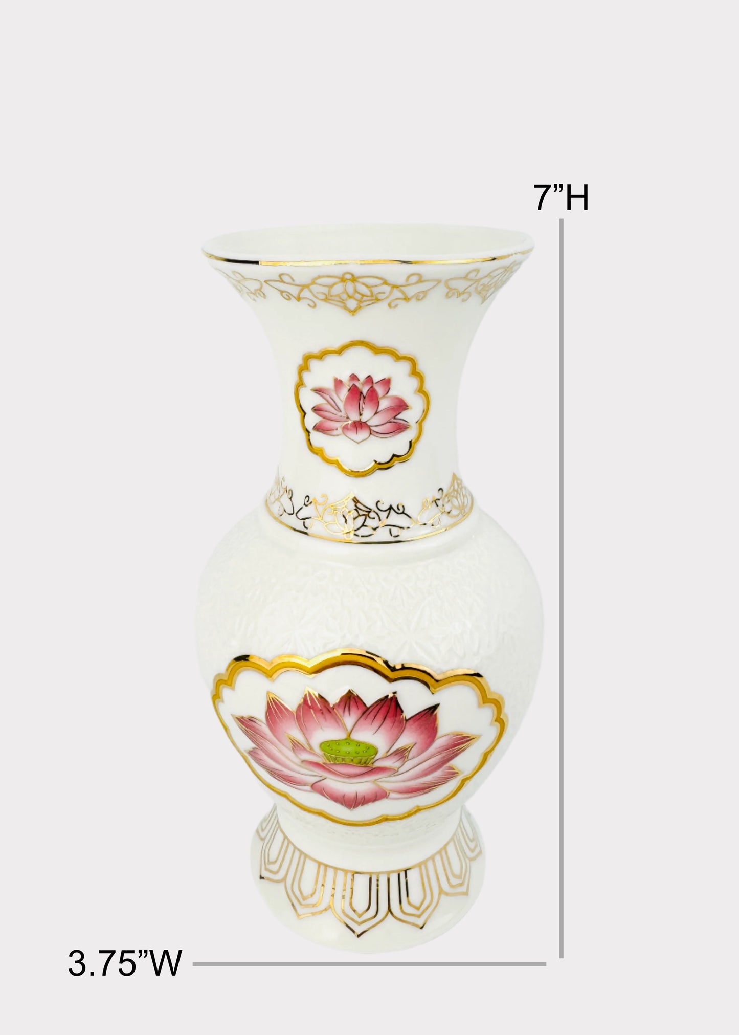 Lotus Medallion - Altar Vase - White/Gold/Pink - Ceramic