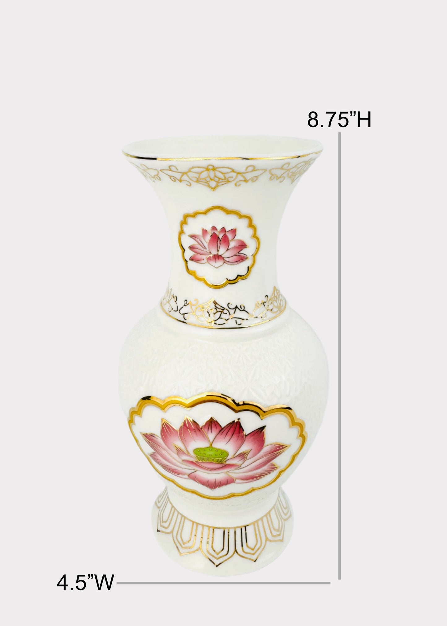 Lotus Medallion - Altar Vase - White/Gold/Pink - Ceramic