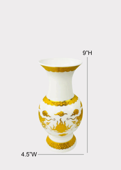 Double Dragon - Altar Vase - White/Gold - Ceramic