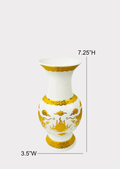 Double Dragon - Altar Vase - White/Gold - Ceramic