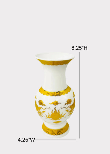 Double Dragon - Altar Vase - White/Gold - Ceramic