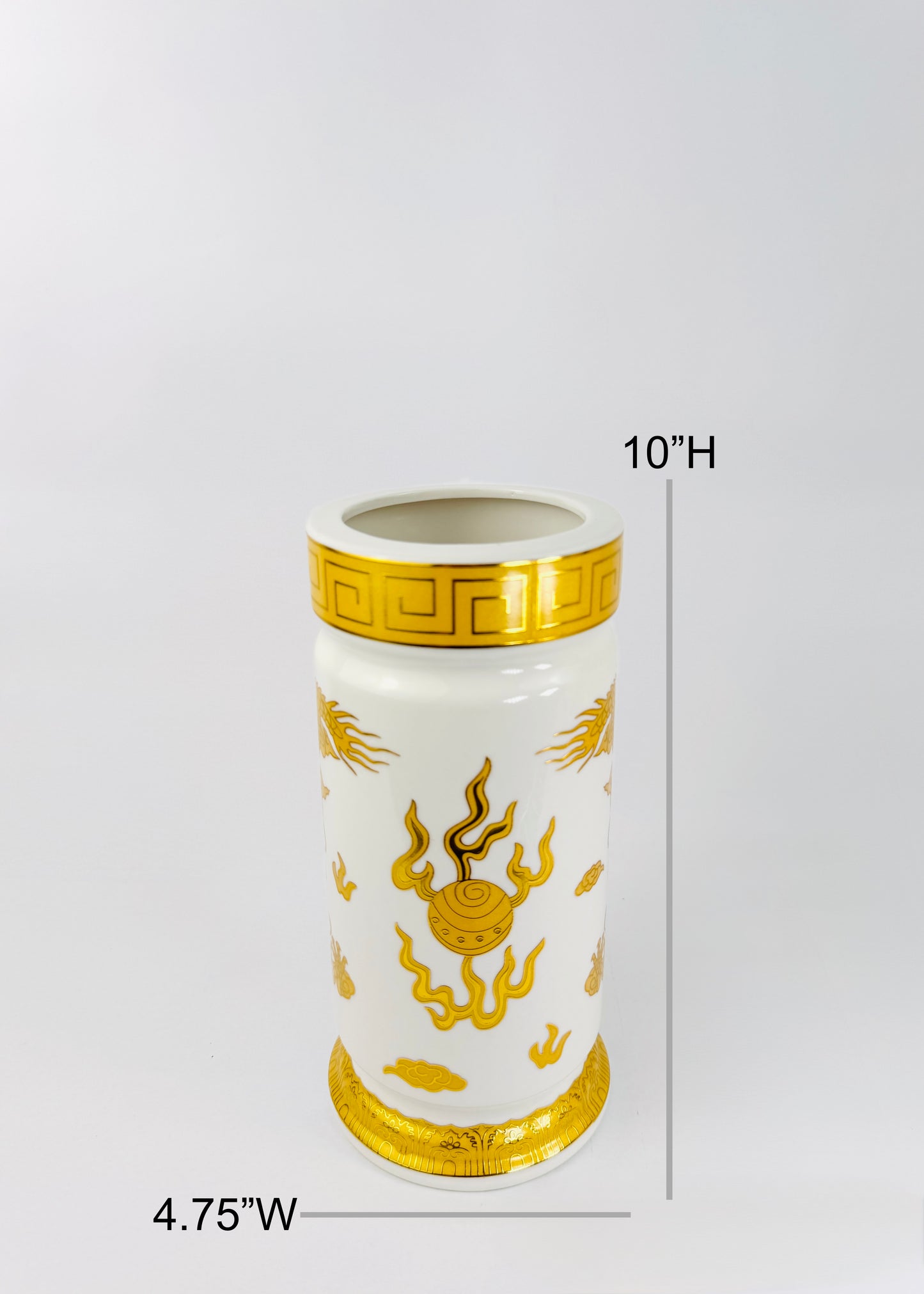 Double Dragon Cylinder - Altar Vase - White/Gold - Ceramic