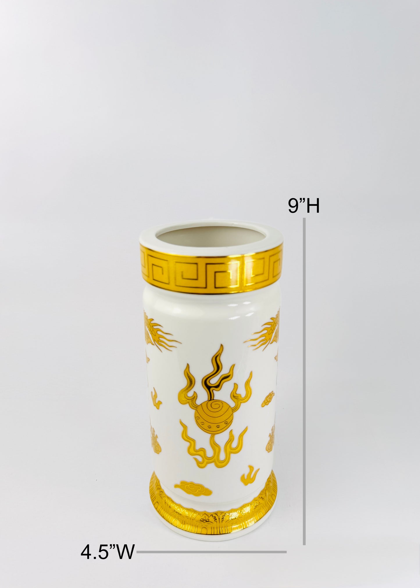 Double Dragon Cylinder - Altar Vase - White/Gold - Ceramic
