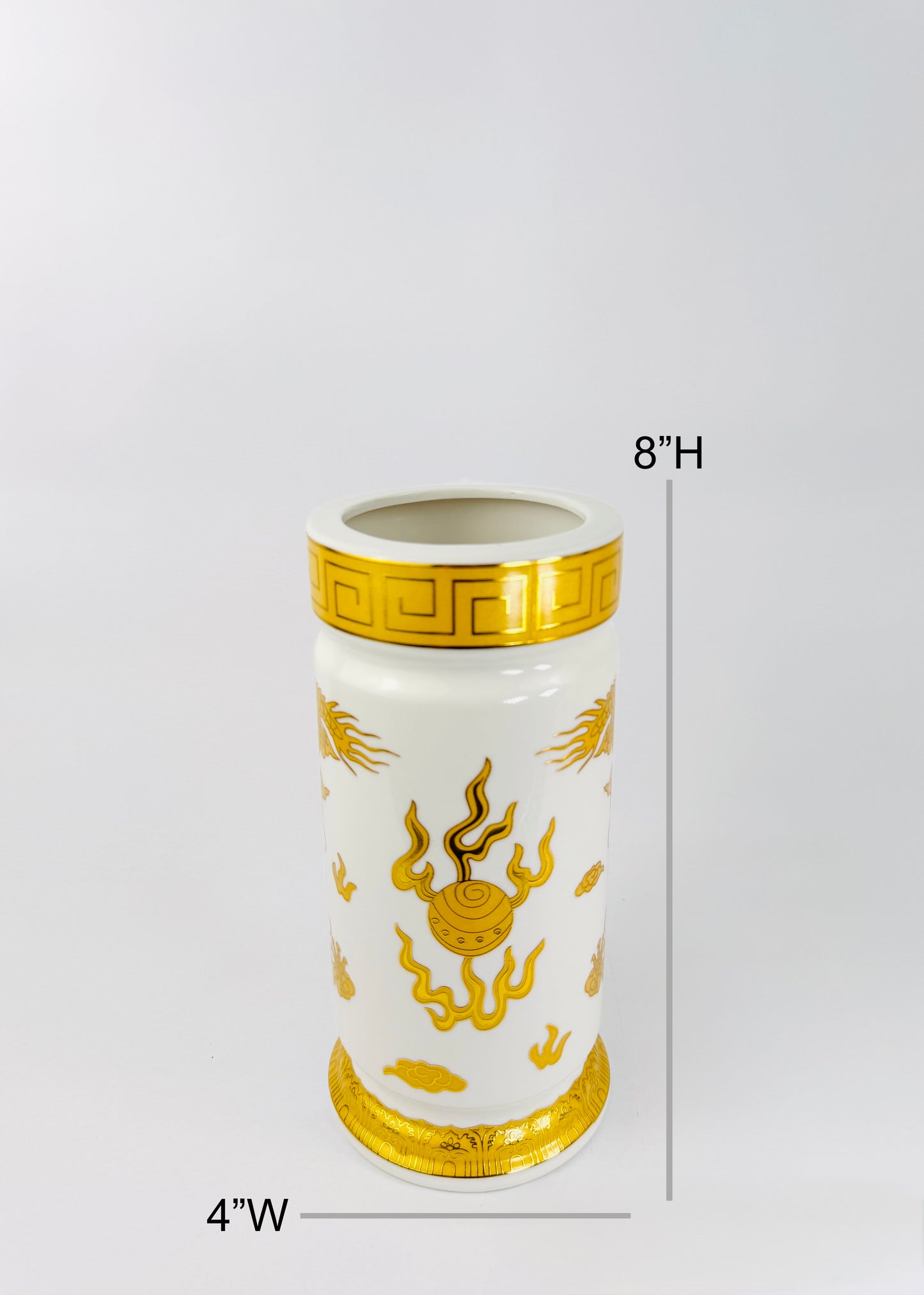 Double Dragon Cylinder - Altar Vase - White/Gold - Ceramic