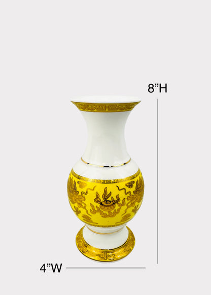 Double Dragon Yellow Band - Altar Vase - White/Gold - Ceramic