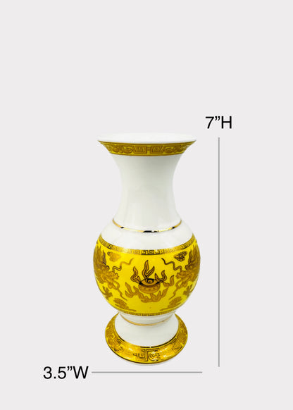 Double Dragon Yellow Band - Altar Vase - White/Gold - Ceramic