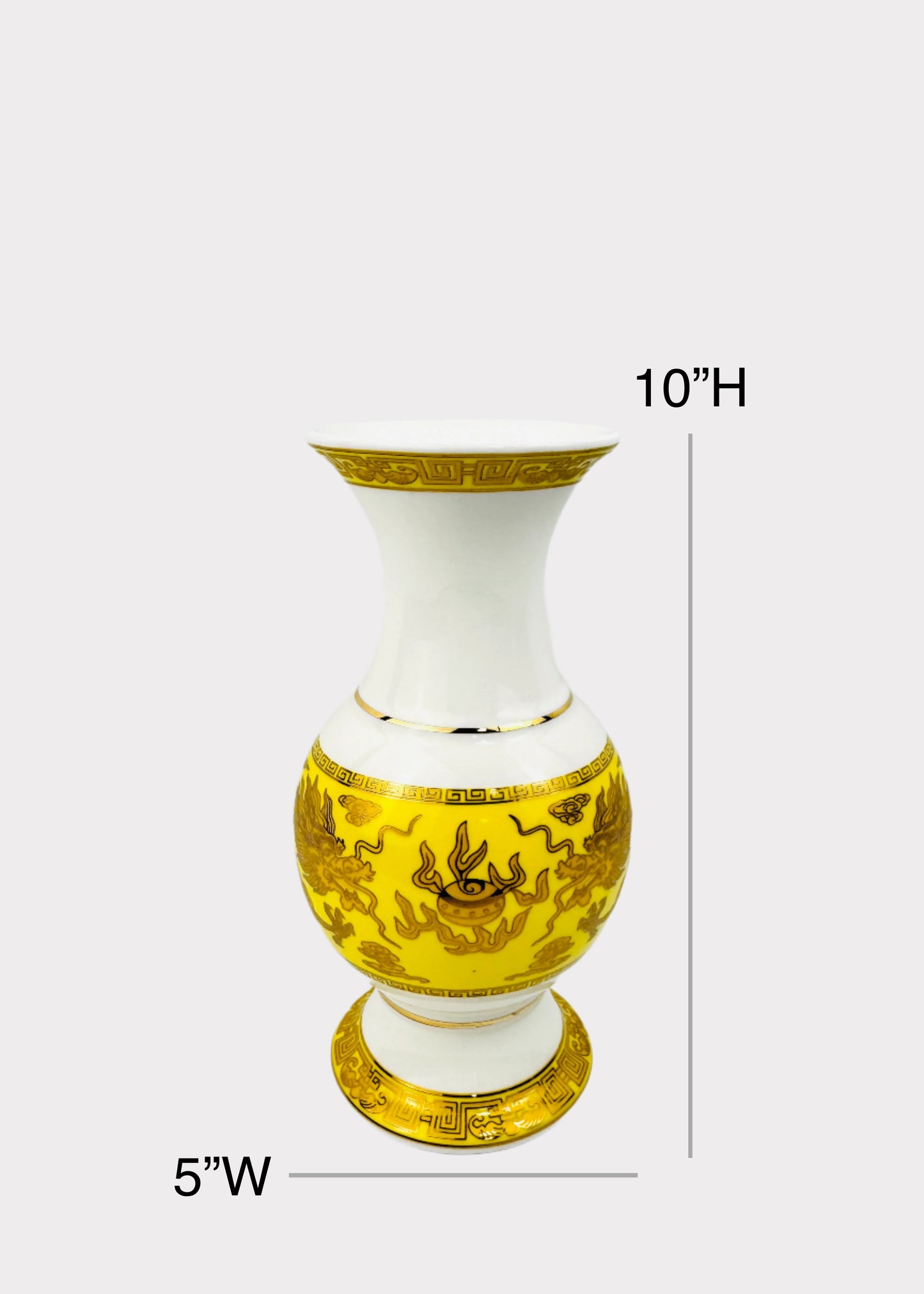 Double Dragon Yellow Band - Altar Vase - White/Gold - Ceramic