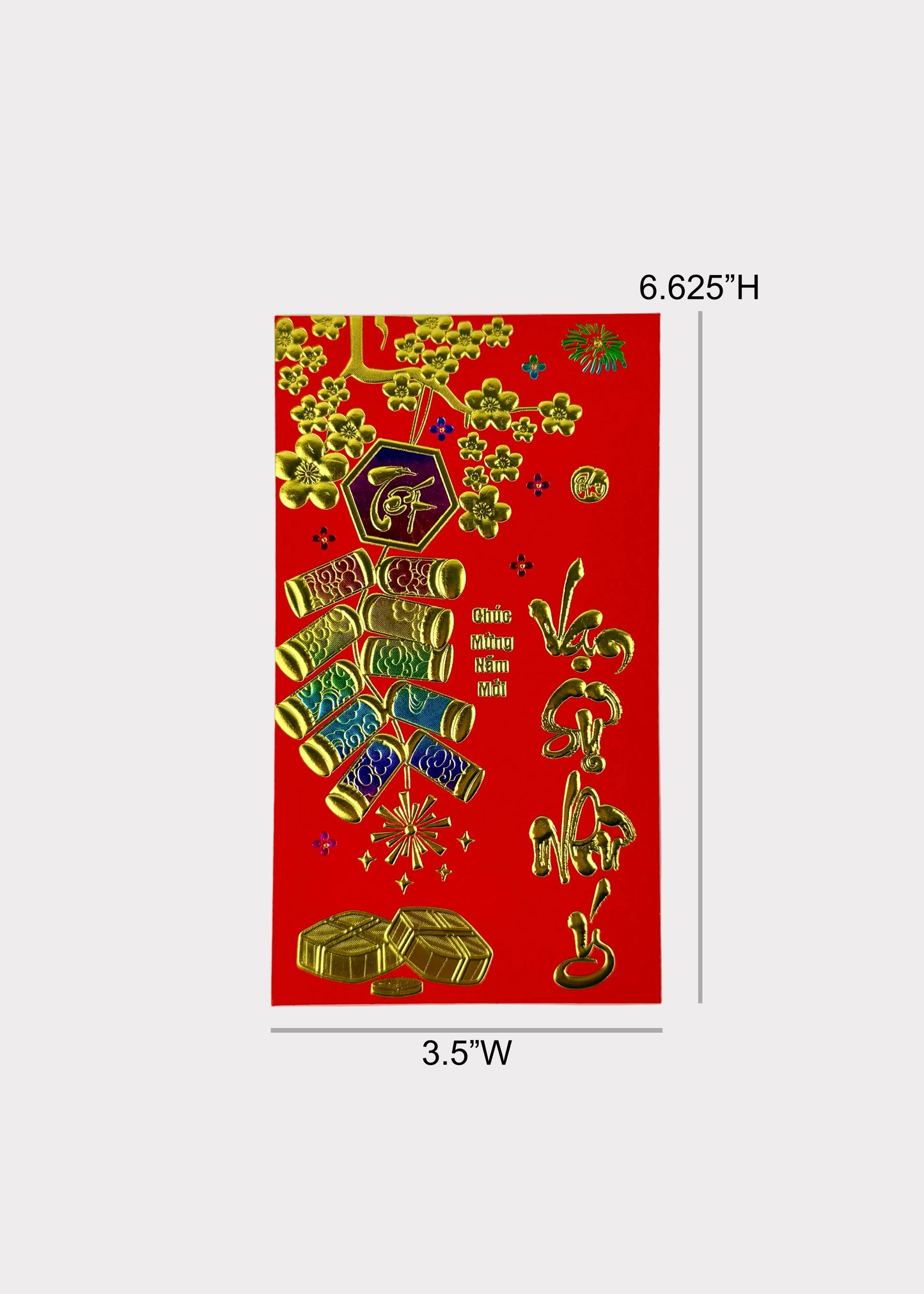 Vietnamese Lunar New Year Red Envelopes – Ombre Metallic with Gold Foil Press – 6 Pack – Random Design