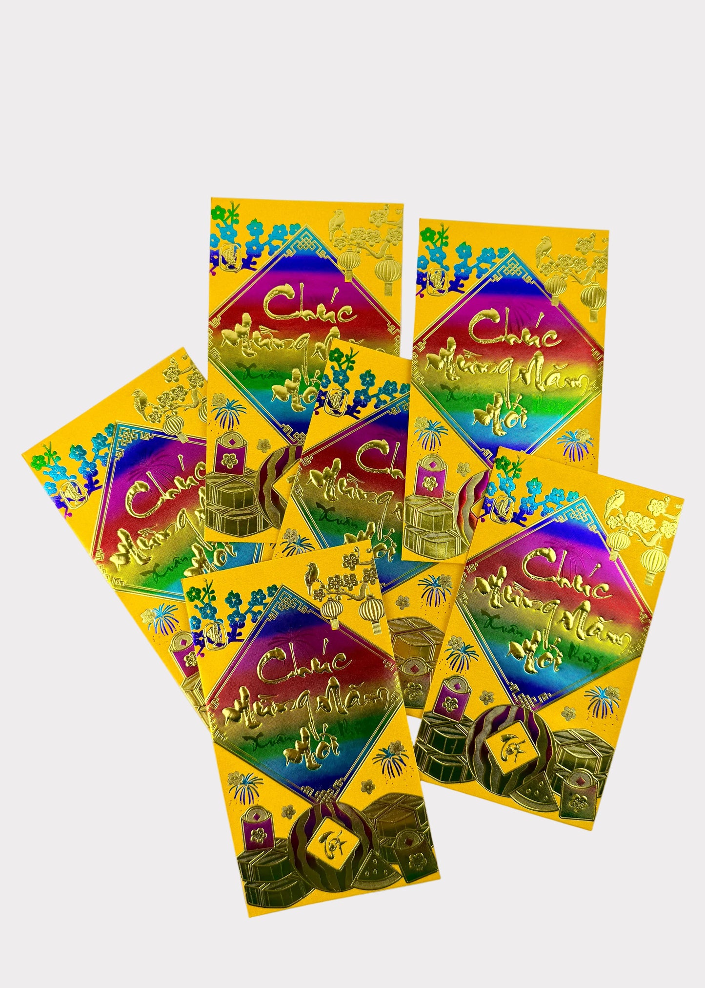 Vietnamese Lunar New Year Red Envelopes – Gold Foil Embossed – 6 Pack – Random Design