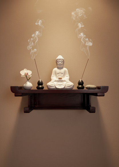 Solid Wood Floating Altar Shelf - Wall Mounted Buddhist Shrine