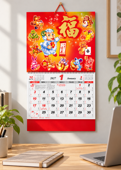2027 Chinese Zodiac Wall Calendar - Lunar New Year Decor