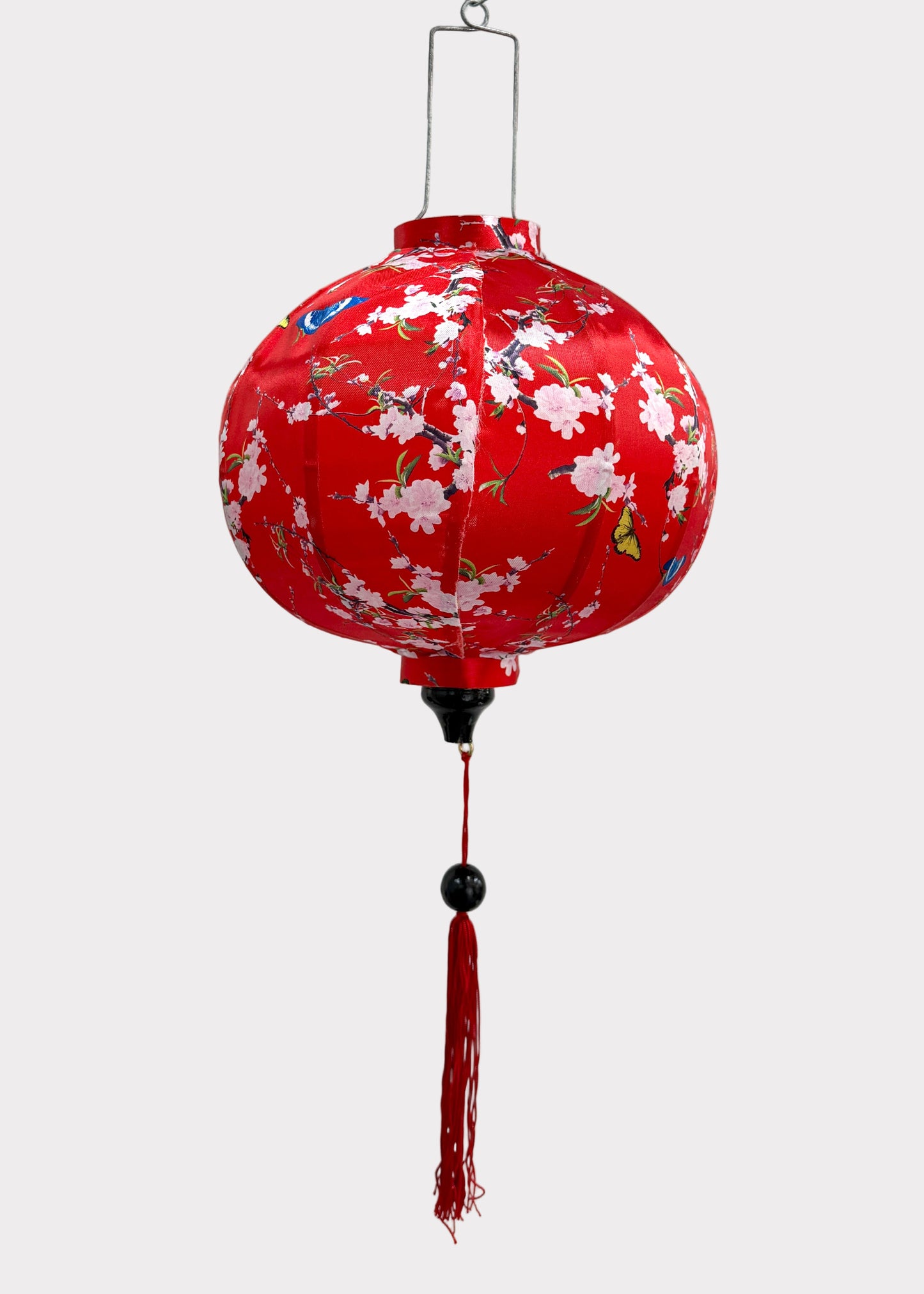 Silk Fabric Hanging Lantern – Floral Pattern – Red or Yellow Round