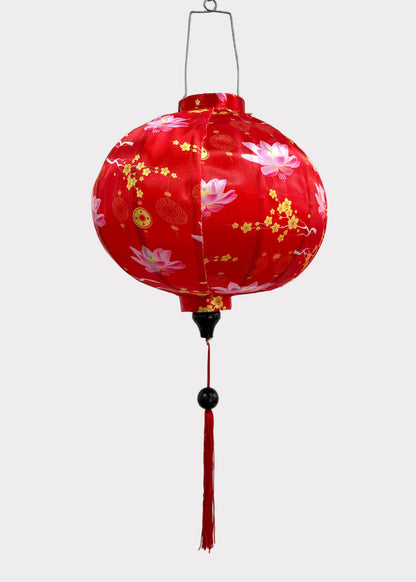 Silk Fabric Hanging Lantern – Floral Pattern – Red or Yellow Round