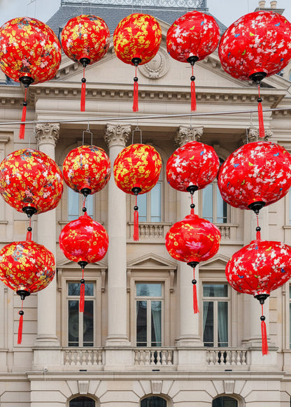 Silk Fabric Hanging Lantern – Floral Pattern – Red or Yellow Round
