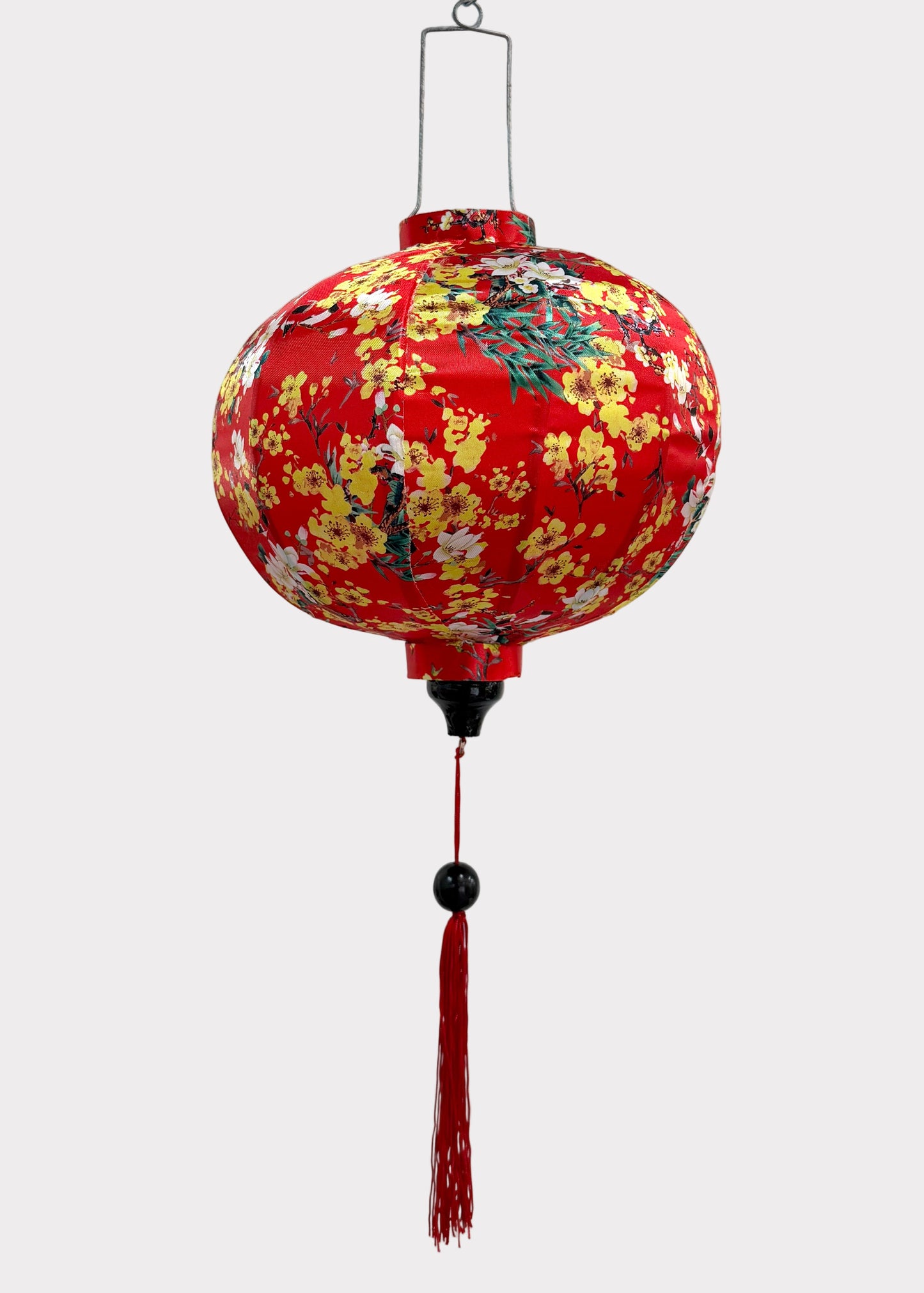 Silk Fabric Hanging Lantern – Floral Pattern – Red or Yellow Round