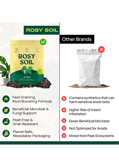 Comparison of Rosy Soil packaging with other brands on a white background
