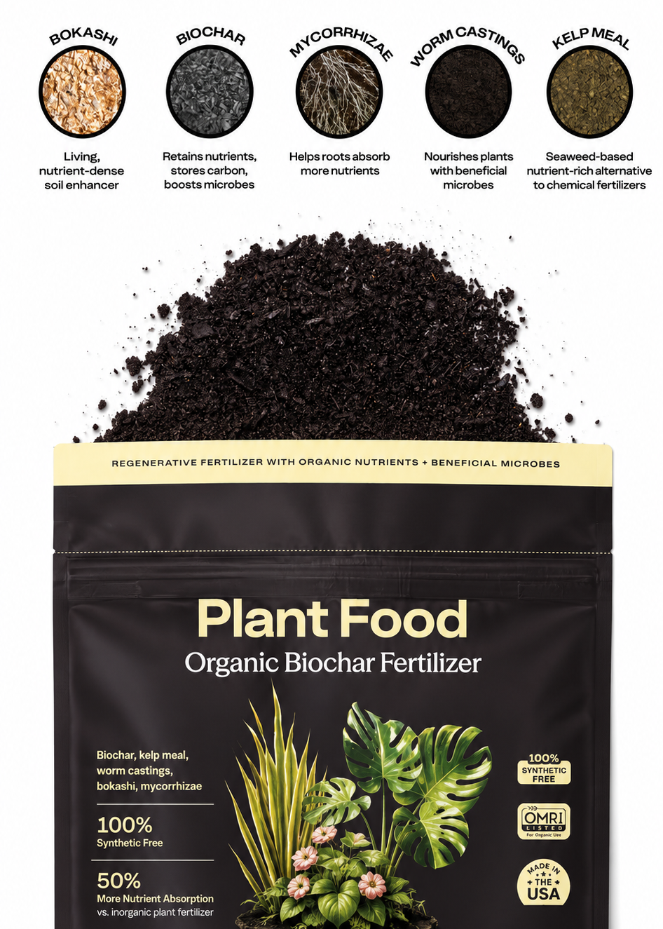 Rosy Soil Plant Food - Organic Microbially Active Fertilizer for Houseplants, Herbs & Flowers
