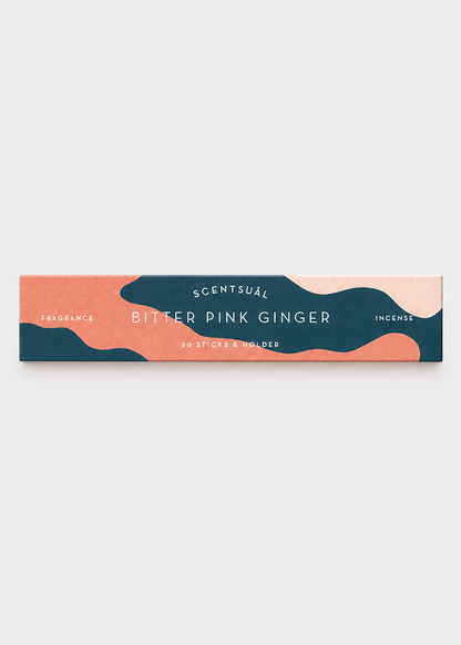 SCENTSUAL Bitter Pink Ginger Incense Sticks & Holder - 30 Sticks