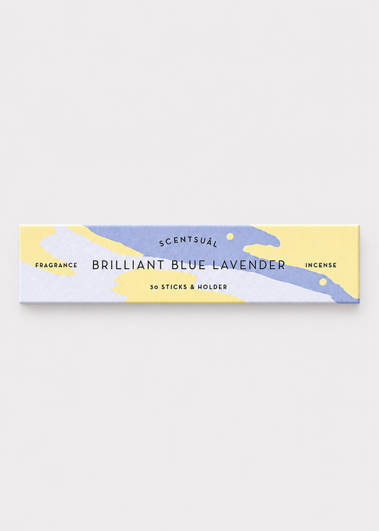 SCENTSUAL Brilliant Blue Lavender Incense Sticks & Holder - 30 Sticks