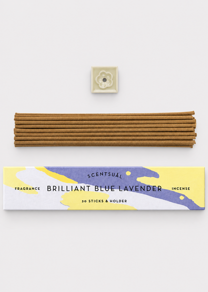 SCENTSUAL Brilliant Blue Lavender Incense Sticks & Holder - 30 Sticks