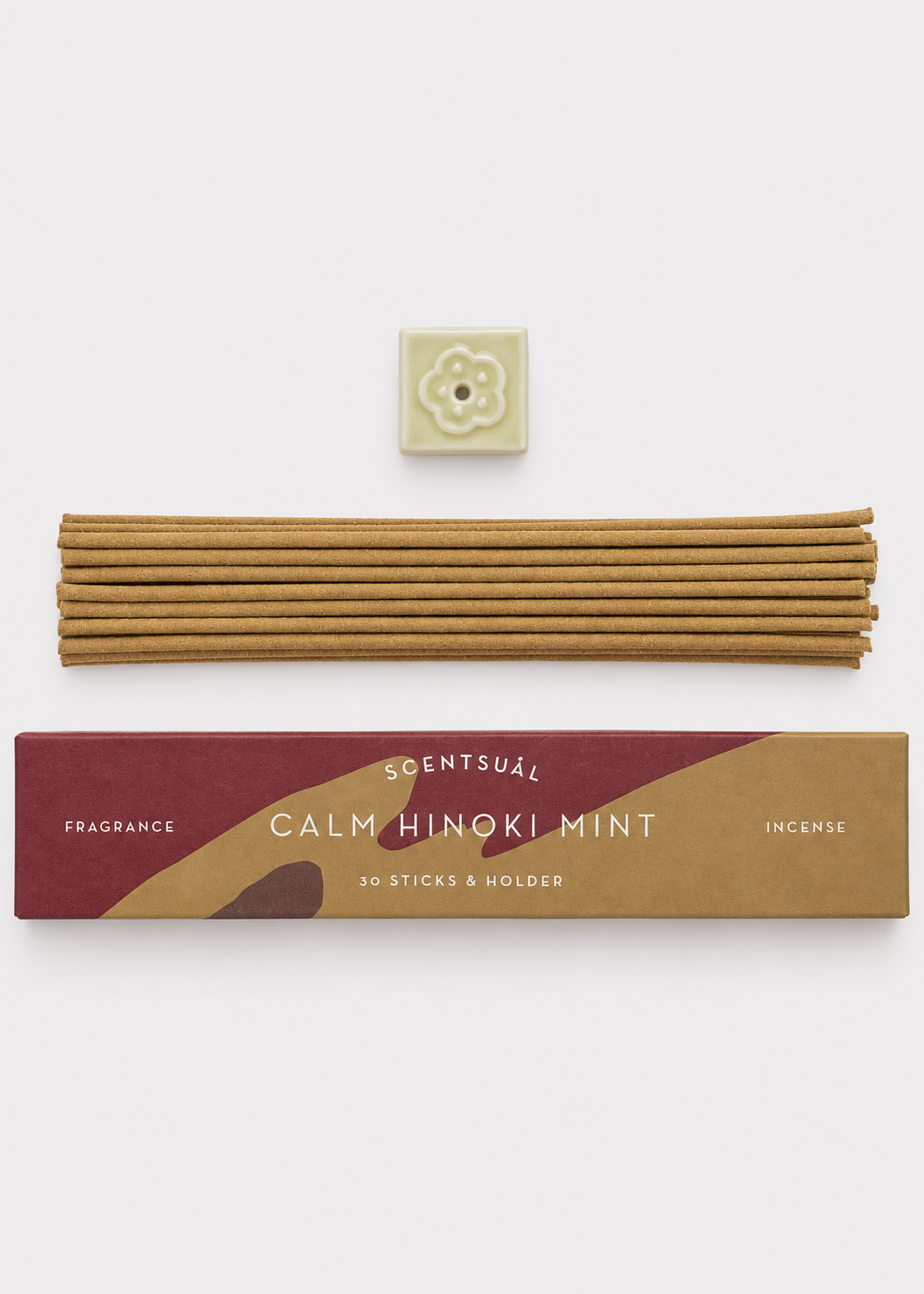SCENTSUAL Calm Hinoki Mint Incense Sticks & Holder - 30 Sticks