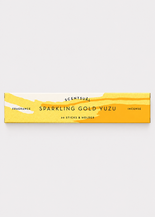 SCENTSUAL Sparkling Gold Yuzu Incense Sticks & Holder - 30 Sticks