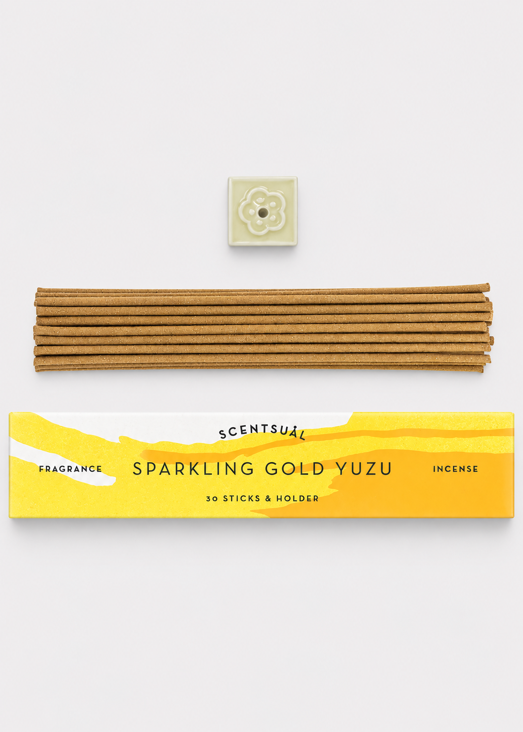 SCENTSUAL Sparkling Gold Yuzu Incense Sticks & Holder - 30 Sticks