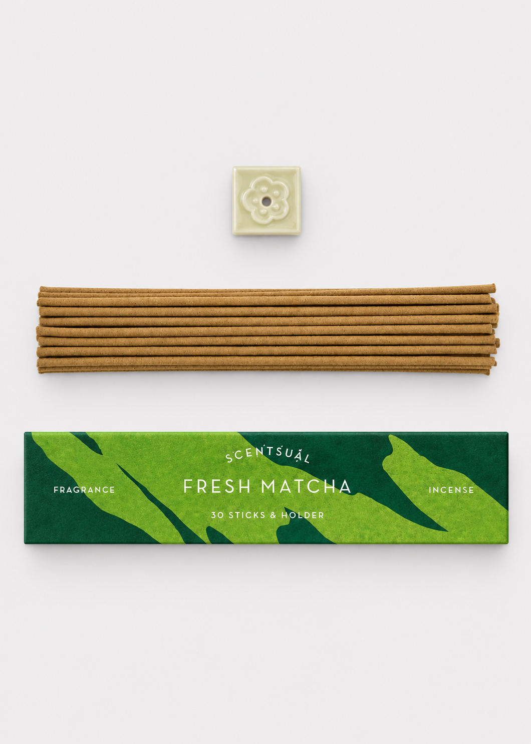 SCENTSUAL Fresh Matcha Incense Sticks & Holder - 30 Sticks