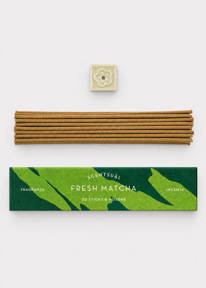 SCENTSUAL Fresh Matcha Incense Sticks & Holder - 30 Sticks