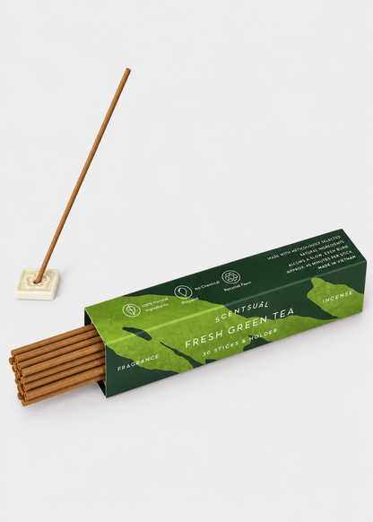 SCENTSUAL Fresh Matcha Incense Sticks & Holder - 30 Sticks