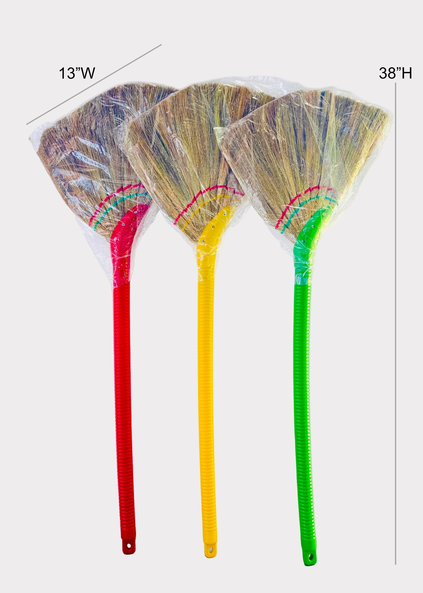 Vietnamese Asian Soft Straw Broom - Colorful Plastic Handle - Gentle Cleaning (1 Random Color)